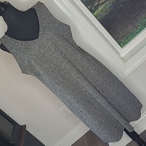 Liz Claiborne Liz & co black gray tweed dress with faux leather neckline